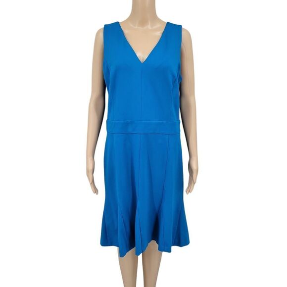 Banana Republic Dress Solid Blue Mermaid Pleated Hem Vneck Sleeveless Plus Size - Picture 1 of 13